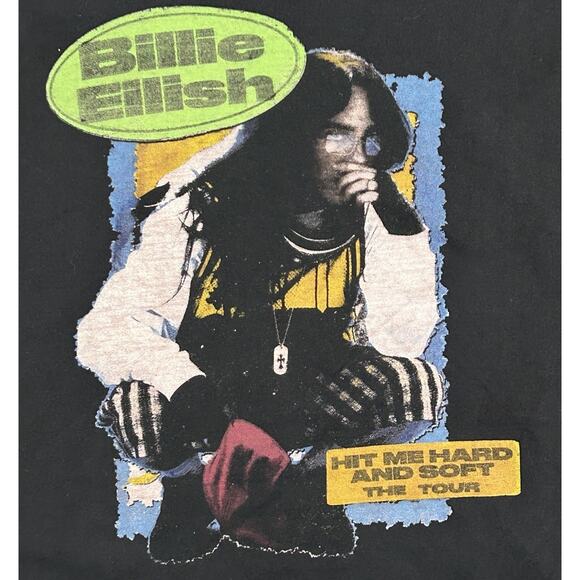 Distressed Billie Eilish Graphic Tee 2024 Tour T-Shirt Black Small - Picture 2 of 5